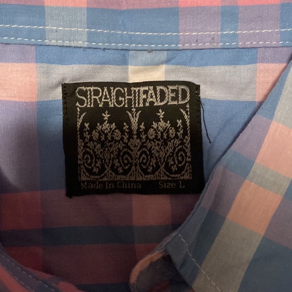 Straightfaded blue and pink short sleeve button down shirt - Picture 3 of 5